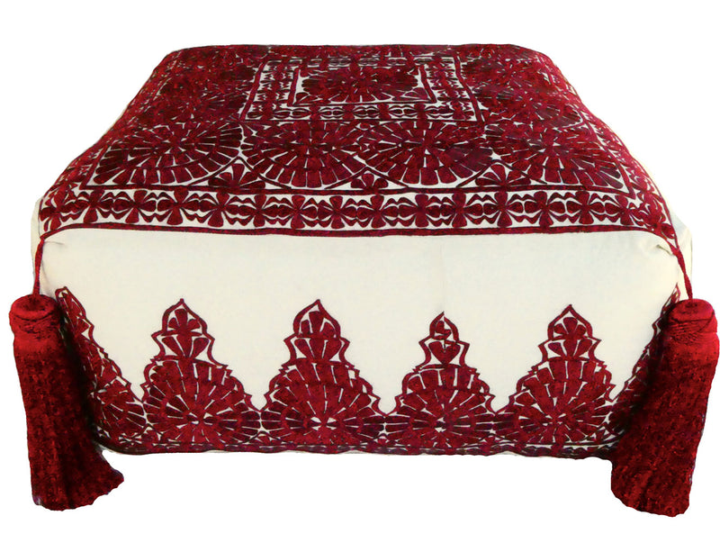 Embroidered Linen Moroccan Pouf