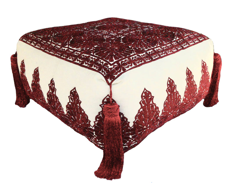 Embroidered Linen Moroccan Pouf